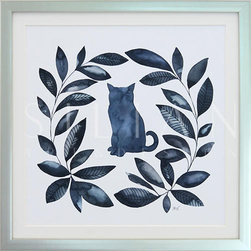 Ink Blue Leaf Wreath I