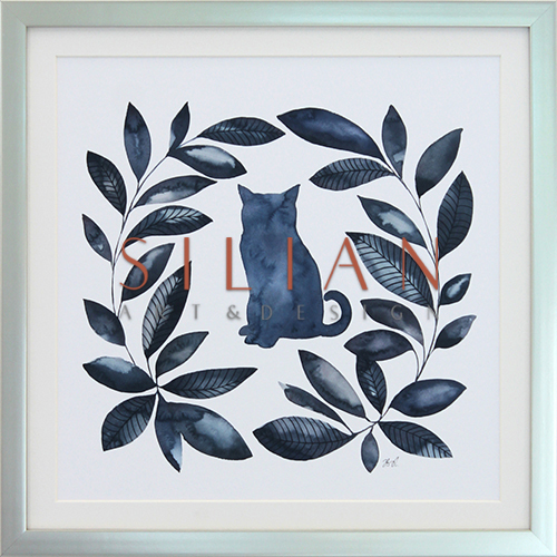 Ink Blue Leaf Wreath I