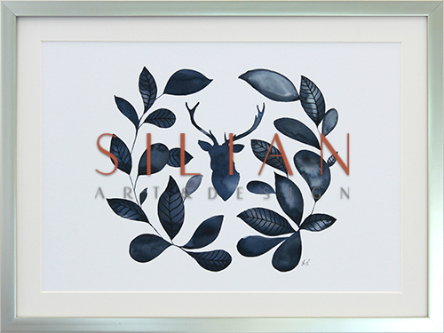 Ink Blue Leaf Wreath II
