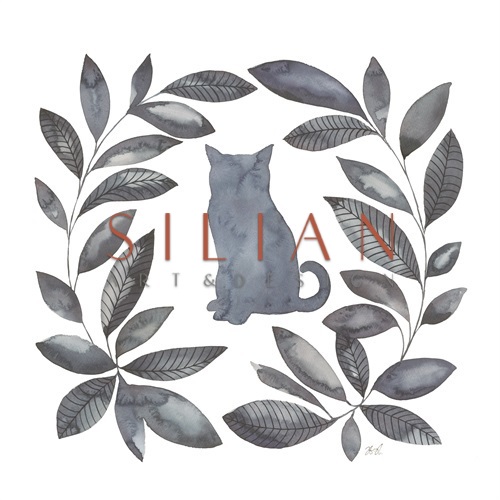 Ink Blue Leaf Wreath I