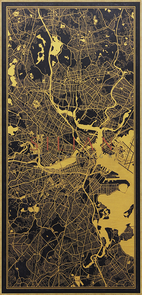 Printed on a gold board I