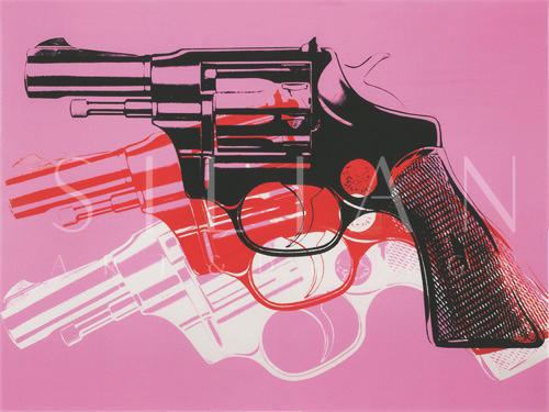 Gun, c. 1981-82 (black, white, red on pink)