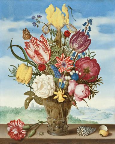 Ambrosius Bosschaert, Bouquet of Flowers on a Ledge