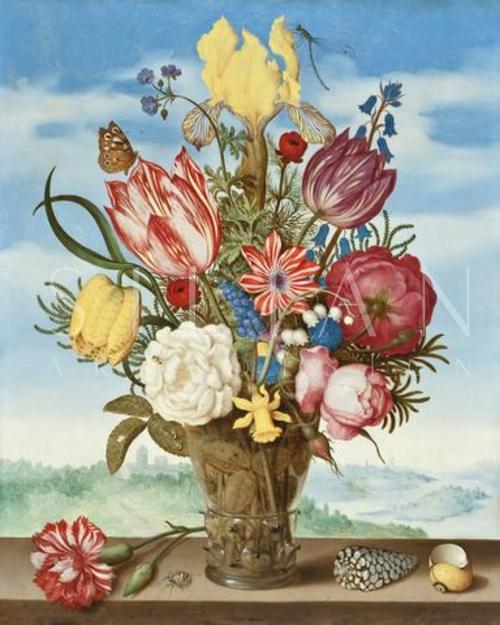 Ambrosius Bosschaert, Bouquet of Flowers on a Ledge