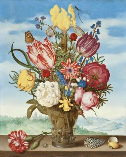 Ambrosius Bosschaert, Bouquet of Flowers on a Ledge