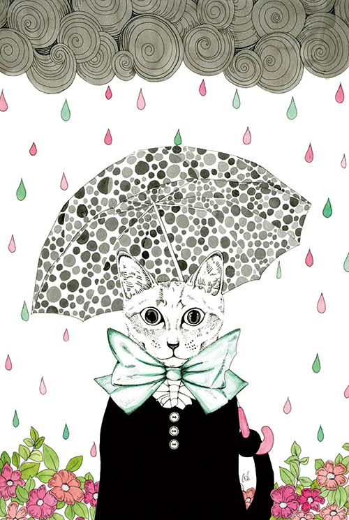 Cat Holding an Umbrella VI