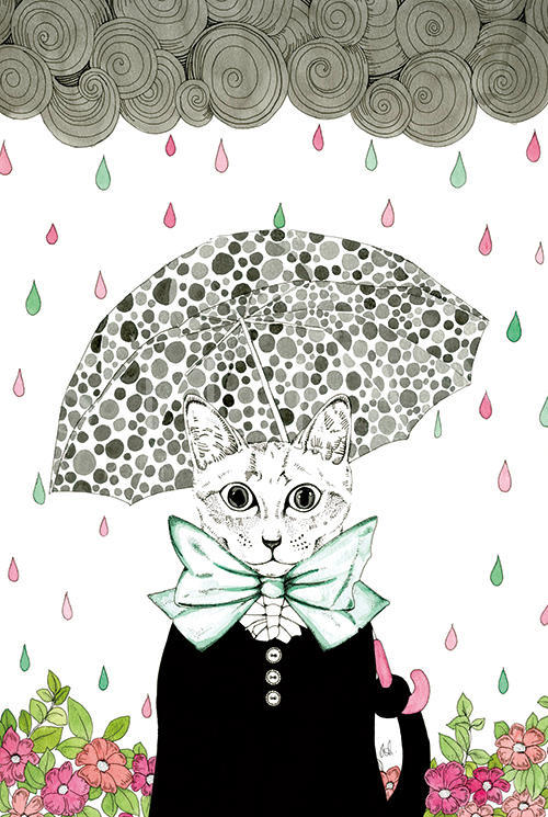 Cat Holding an Umbrella VI