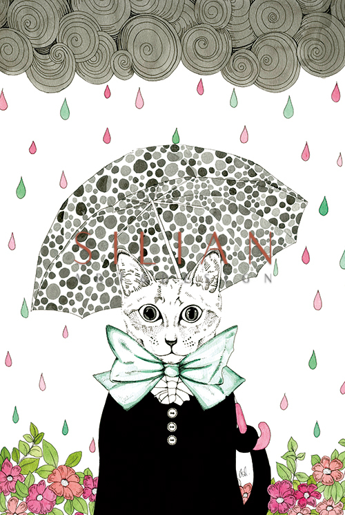 Cat Holding an Umbrella VI