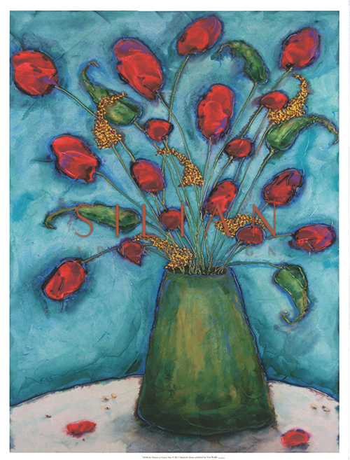Flowers in Green Vase