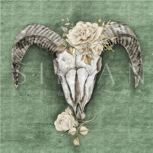 Skull with Flowers II